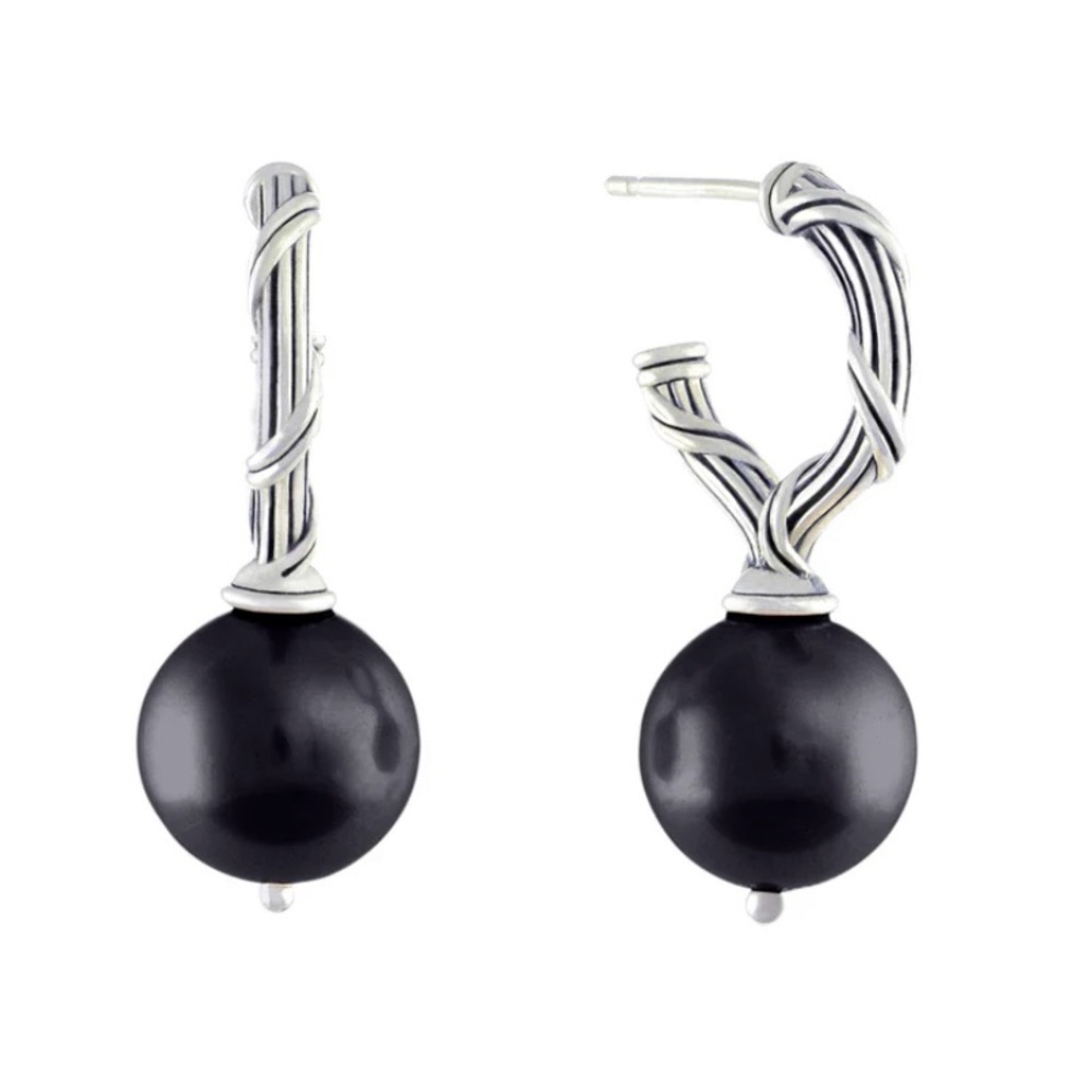 Bead Earrings with black onyx in sterling silver